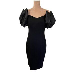 Vintage 80's AJ Bari Puff Shoulder LBD Cocktail Crepe Black Dress XS